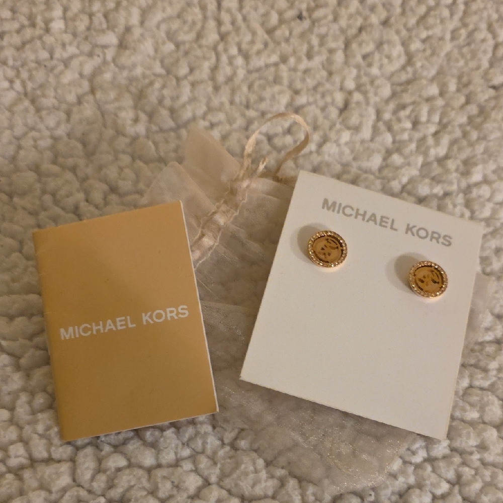 Michael Kors Gold-Tone Logo Stud Earrings